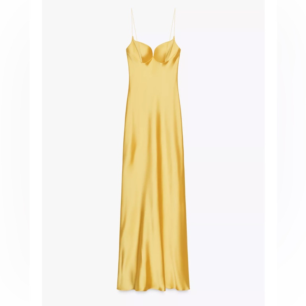 Zara Yellow Satin Chemise Dress Yellow